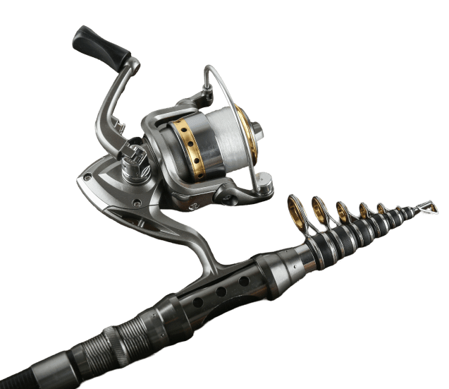 Telescopic fishing rod with spinning reel.